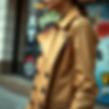 Stylish Trench Coat with Leather Details A stylish trench coat showcasing leather details.