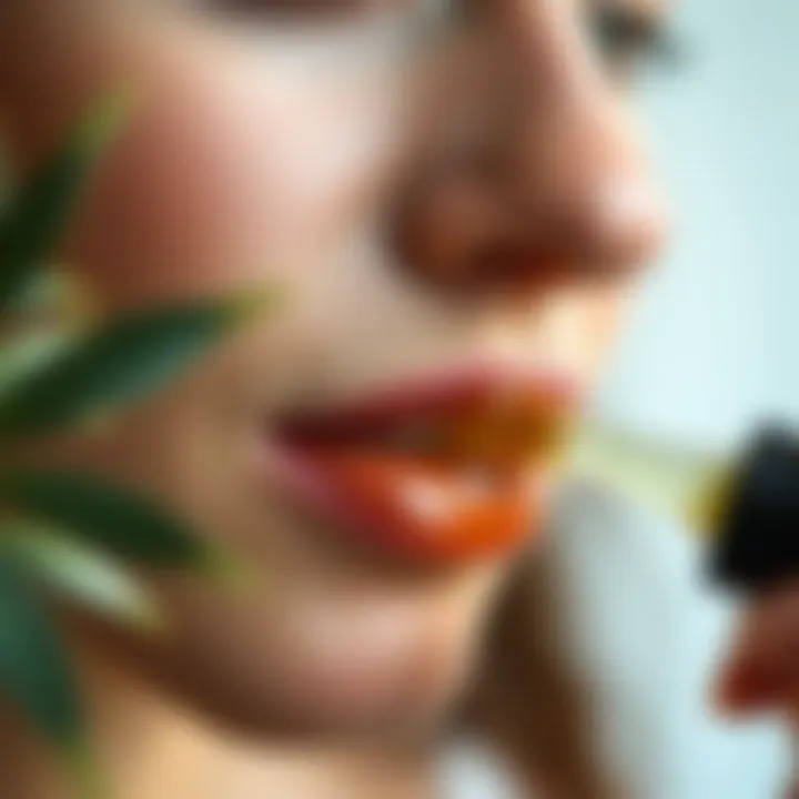 Natural olive oil application on lips