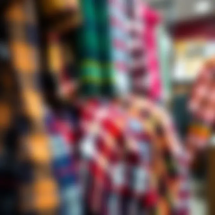 A vibrant selection of plaid scarves on a boutique display