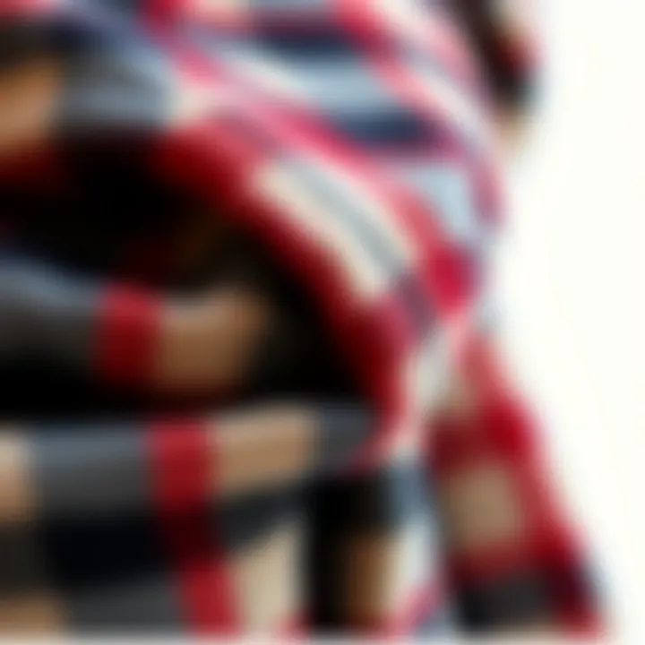 Close-up of intricate plaid patterns on a luxurious scarf