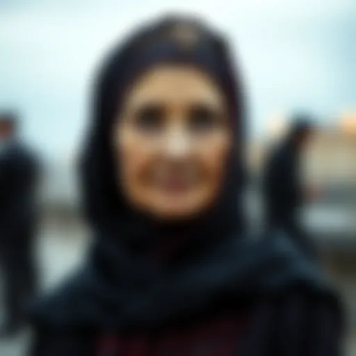 Elegant elderly abaya model showcasing traditional style