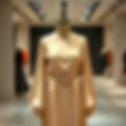 Elegant long-sleeved dress displayed on a mannequin