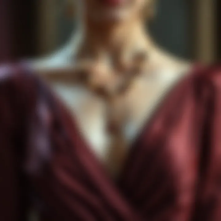 Sophistication in Necklace Selection Elegant necklace draped over a luxurious gown