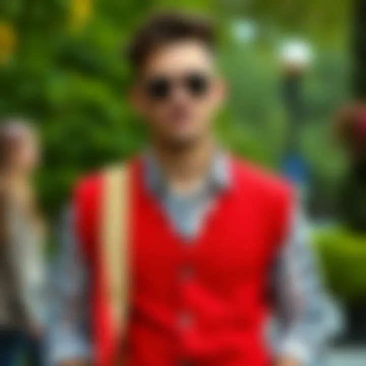 Fashionable combination of a buttoned vest with casual attire