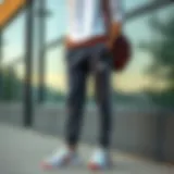 Stylish athletic bottoms paired with casual wear