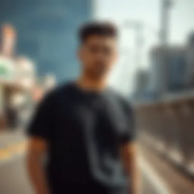 Trendy black t-shirt combined with streetwear aesthetics