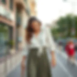 A stylish skirt and blouse combination ideal for a casual outing