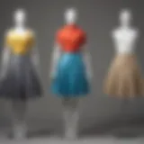 Various skirt styles displayed on a mannequin