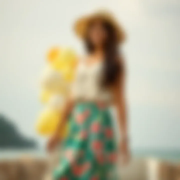 Playful summer ensemble with a floral skirt and light blouse