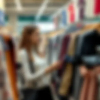 A shopper browsing through racks of stylish apparel at an outlet