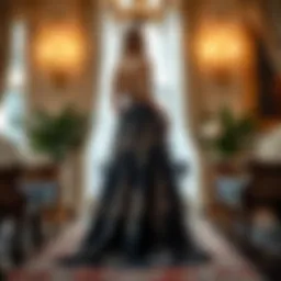 Elegant evening dress showcased in a luxurious setting