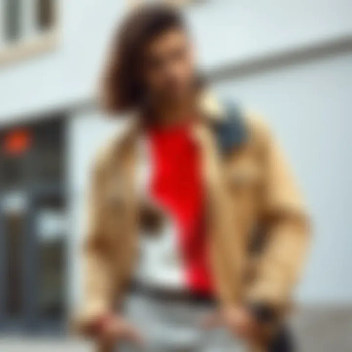 A fashionable individual pairing a shirt jacket with casual attire.