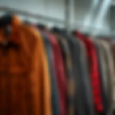 A collection of various shirt jackets on display highlighting different styles.