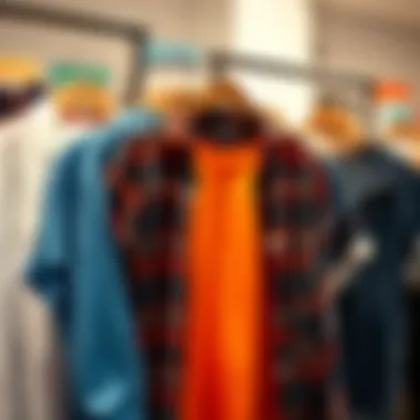 A trendy display of shirts emphasizing diverse style options