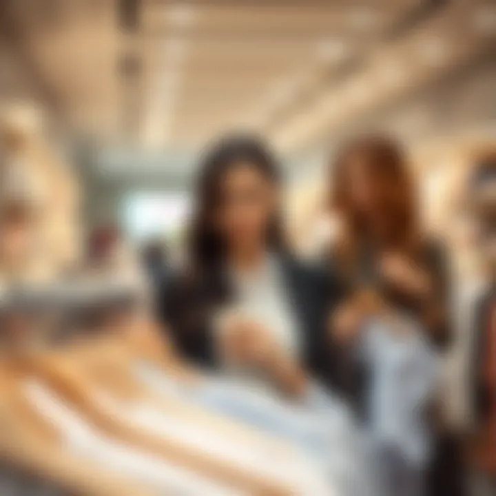 An elegant shopper selecting the perfect shirt in an outlet