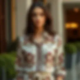 Elegant shirt dress with intricate patterns