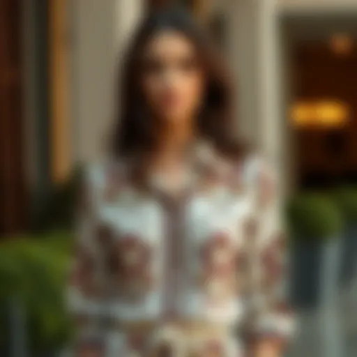 Elegant shirt dress with intricate patterns