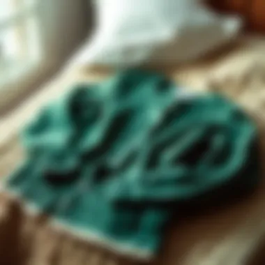 A cozy setting with a green cardigan laid on a soft blanket