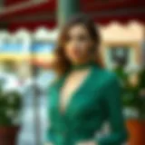 Elegant woman showcasing green ensemble in a stylish urban setting