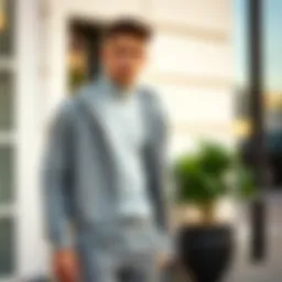 Stylish gray tracksuit combination on a male model