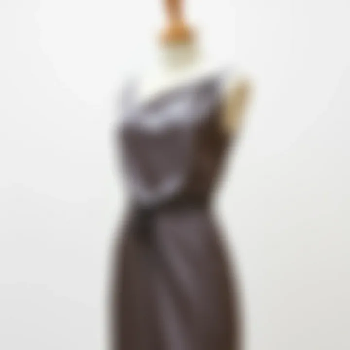 Elegant grey satin dress on a mannequin