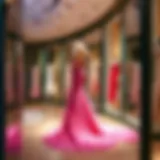 Elegant evening gown displayed in a stylish boutique