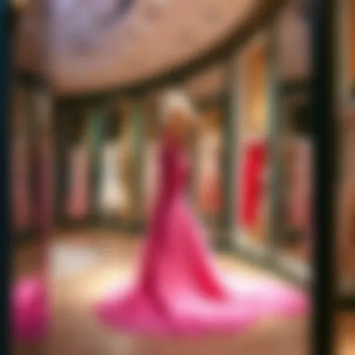 Elegant evening gown displayed in a stylish boutique