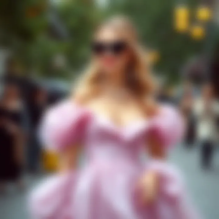 Stylish combination of accessories with a short puffy gown.