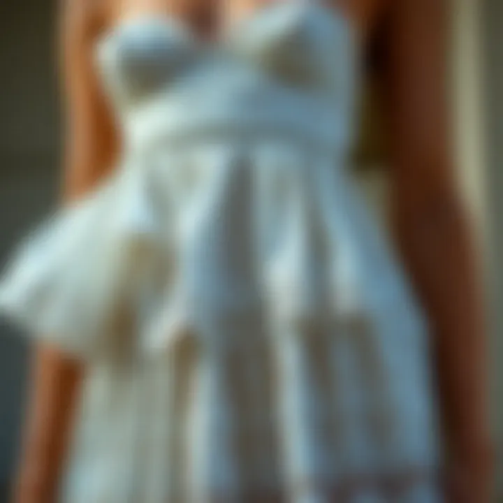 Elegant short puffy dress showcasing intricate lace details.