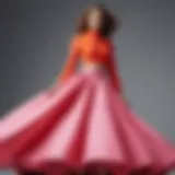 A fashionable voluminous skirt in a vibrant color.