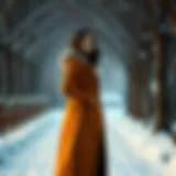 Elegant long coat in a winter setting