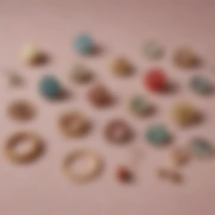 Various collar pins displayed artistically on a fabric backdrop