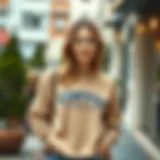 Stylish coffee sweatshirt on a model in a casual setting