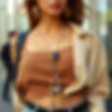 Modern accessories complementing a brown strap crop ensemble