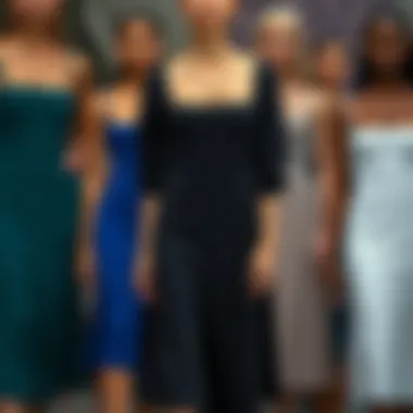 An array of different styles of square neckline dresses