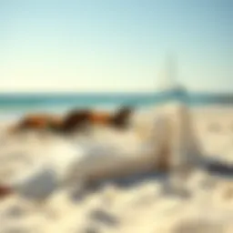 Elegant linen kaftan laid out on a sunlit beach.