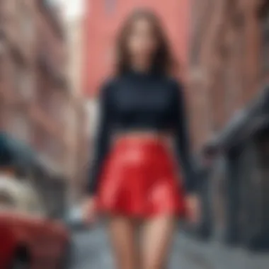 Trendy Red Skirt Pairing Fashion-forward red skirt pairing with trendy top.