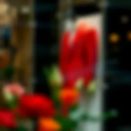 Elegant red tuxedo on display in a fashionable setting