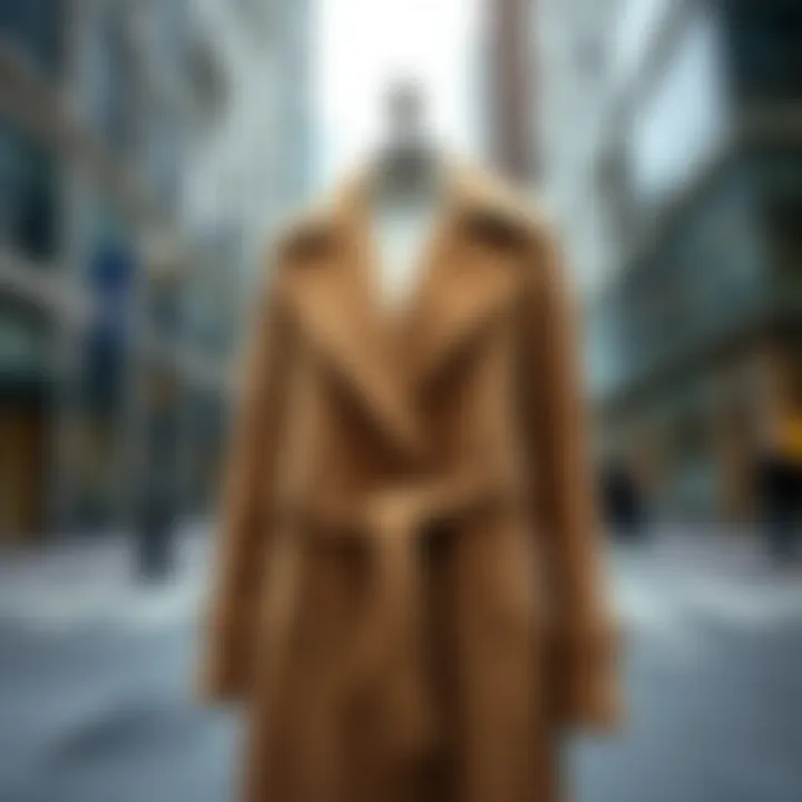 Elegant winter coat displayed in a modern urban setting