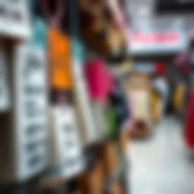 A variety of price tags on feraces in a store