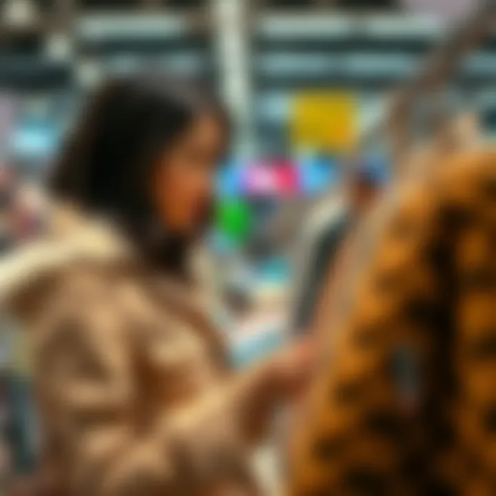 A shopper examining the quality of a ferace