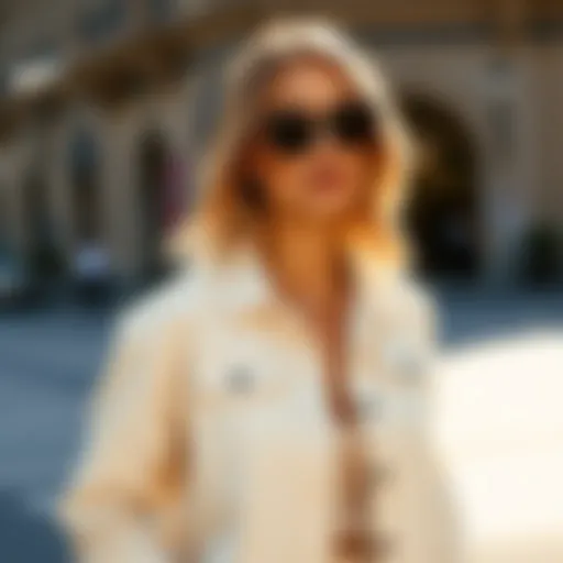 Stylish cream denim jacket outfit combination