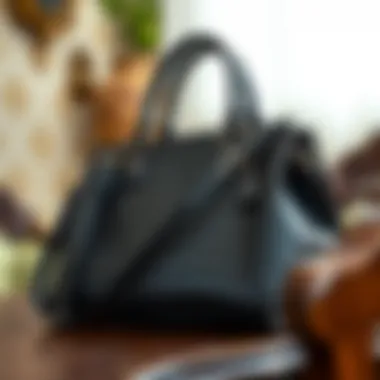 Elegant crocodile leather handbag on a vintage table