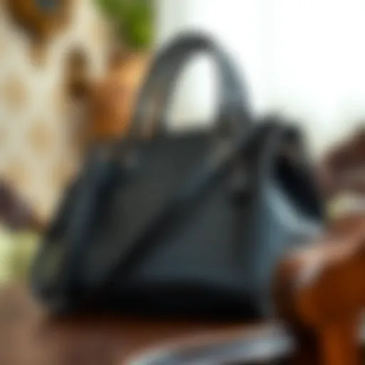 Elegant crocodile leather handbag on a vintage table