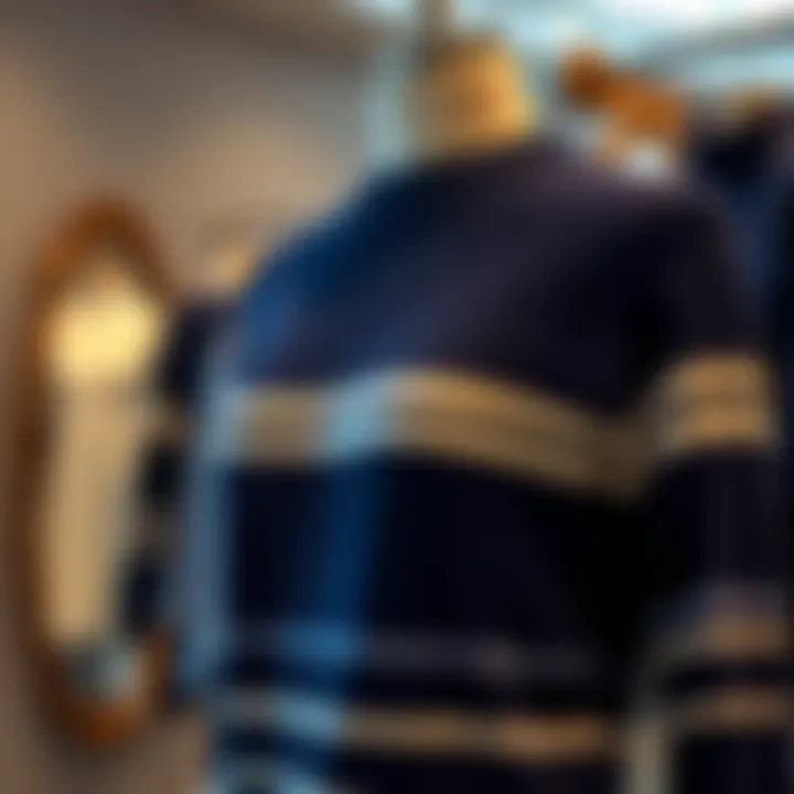 Elegant navy striped knitwear displayed on a mannequin