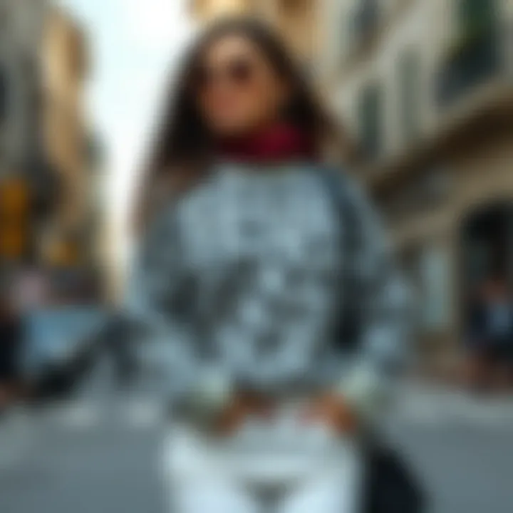 Fashionable outfit featuring a leopard print sweatshirt styled with accessories