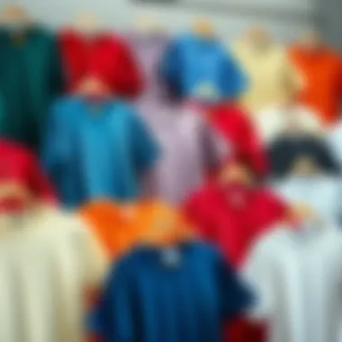 Variety of t-shirt colors and styles displayed