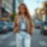 Sophisticated long bomber jacket styled with chic accessories