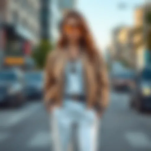 Sophisticated long bomber jacket styled with chic accessories