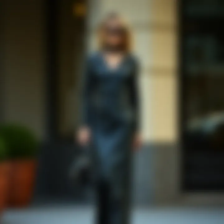 Elegant long leather dress styled with accessories